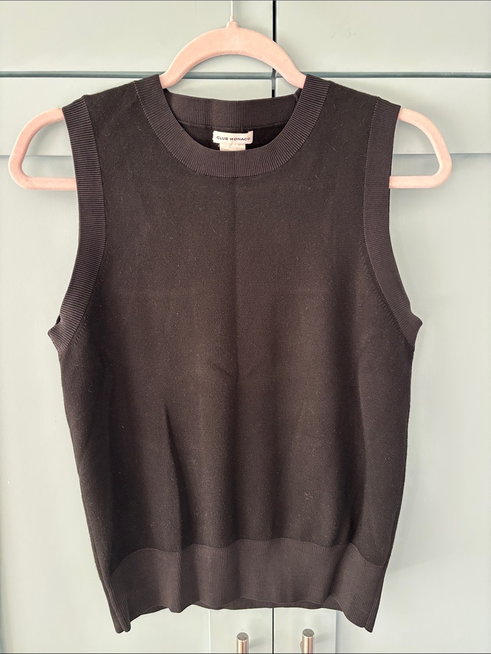 Club Monaco Black Ribbed Trim Sleeveless Knit Tank
